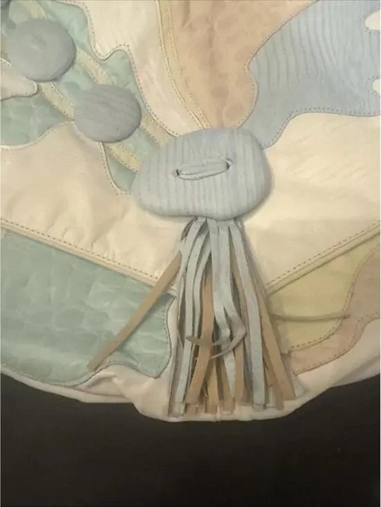 Vintage 1980's Colini Shoulder Bag Leather Multicolor Pastel White Patchwork - Picture 4 of 8